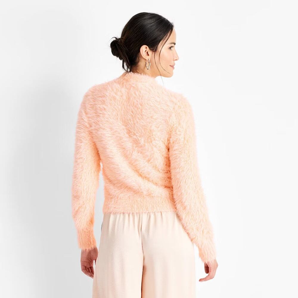Women’s crewneck eyelash (fuzzy) sweater, peach orange size xs NEW soft - Picture 3 of 6